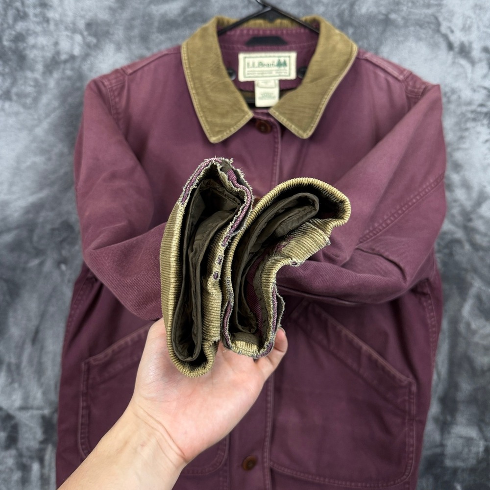 L.L. Bean Field Coat Jacket Womens M Plum Burgundy Plaid Lined Canvas Barn Chore - Picture 11 of 11